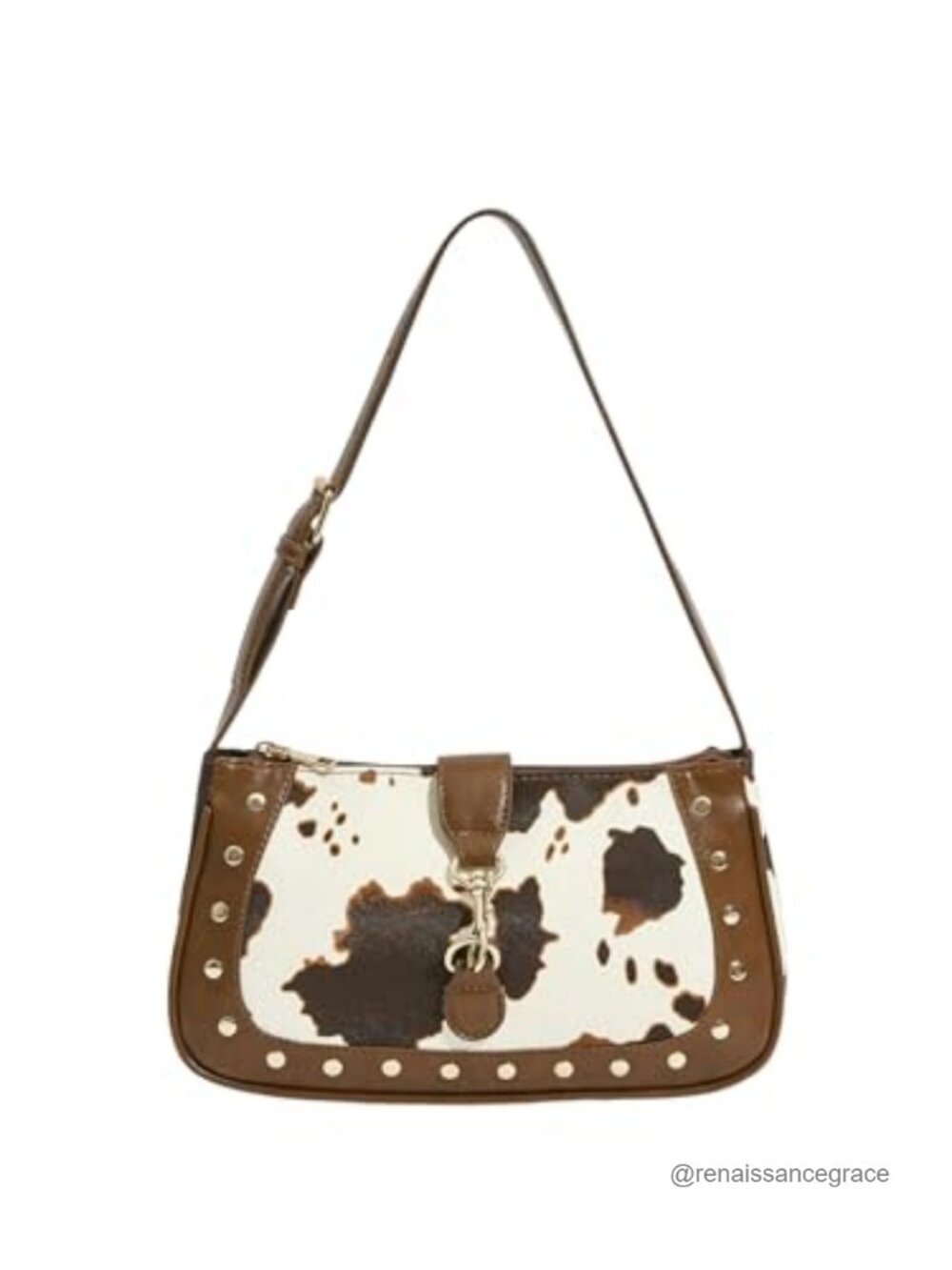 Y2K Cowgirl Shoulder Bag Rivet Animal Print Zipper Faux PU Leather Clutch Purse
